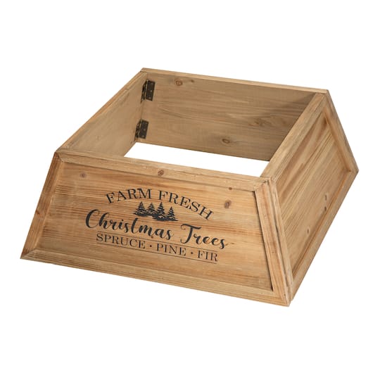 Glitzhome® Natural 26" Farm Fresh Christmas Trees Wooden Trapezoid Tree Collar